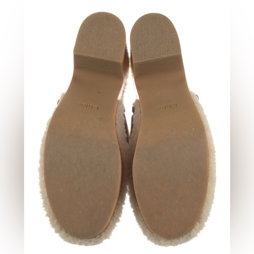 Chloe Tan Suede Shearling-Trim Clog Mules - Picture 5 of 5